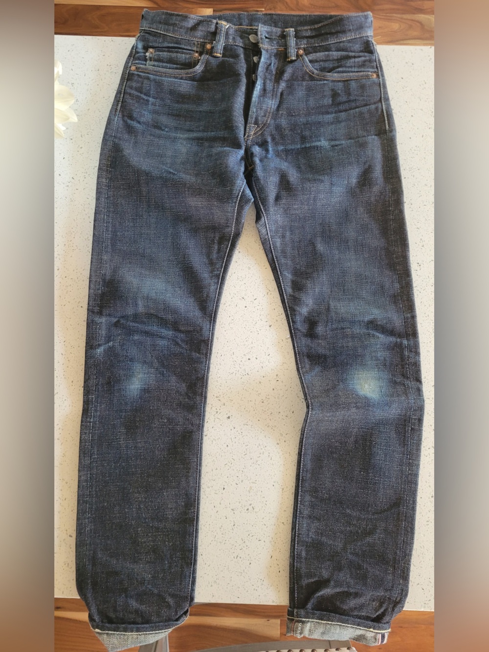 Momotaro Men's Indigo Selvedge Jeans with Leather Patch